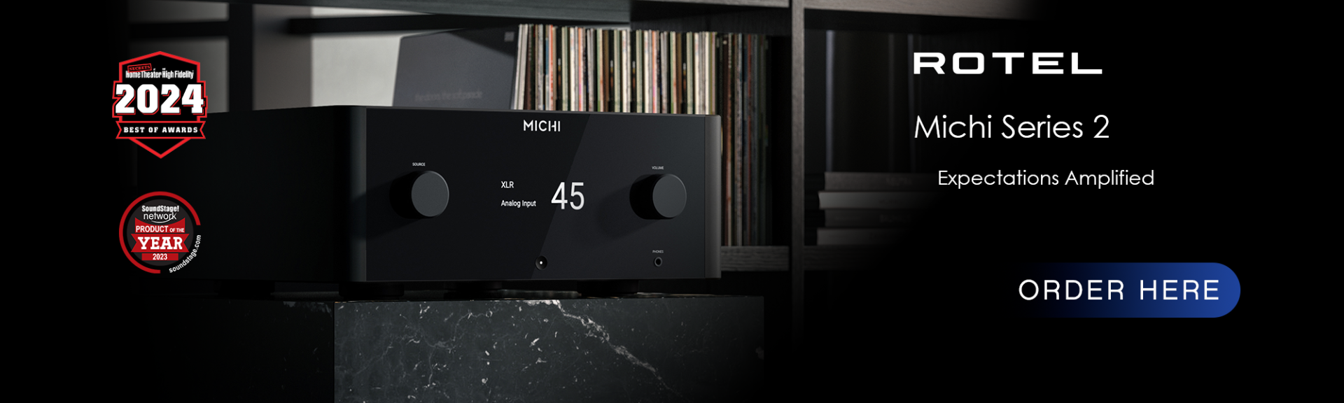 Michi Series 2 Lifestyle shot with records in background